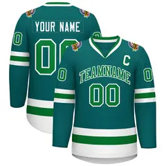 Teal Kelly Green-White Classic Style Hockey Jersey 1
