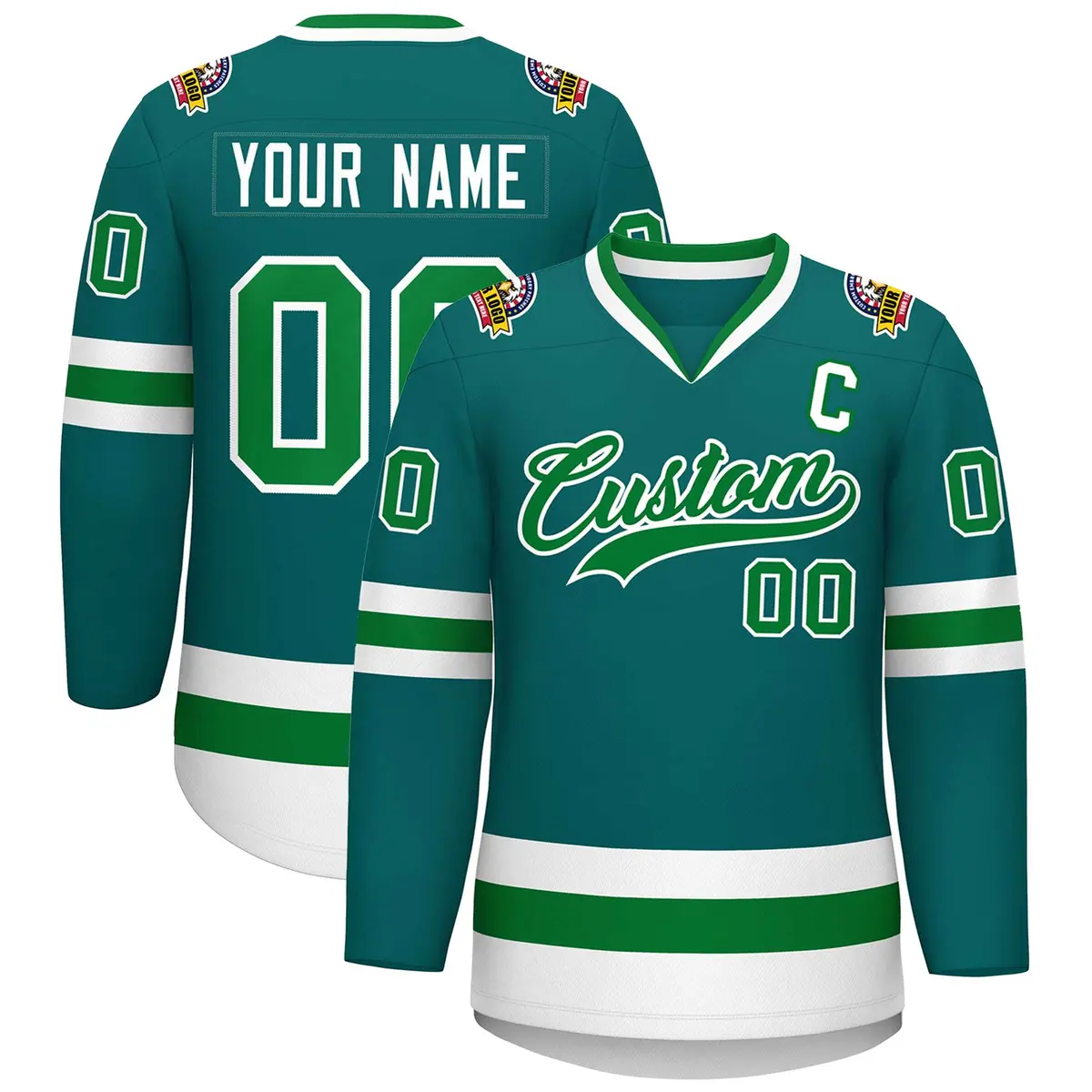 Teal Kelly Green-White Classic Style Hockey Jersey
