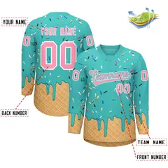 Teal Light Pink Ice Cream Pattern V-Neck Hockey Jersey 2