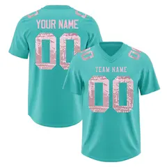 Teal Light Pink Sequin Lettering Football Jersey 1