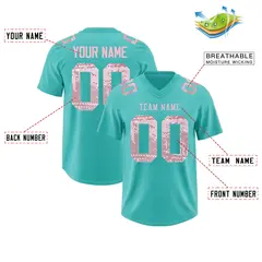 Teal Light Pink Sequin Lettering Football Jersey 2