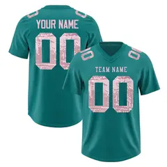Teal Light Pink Sequin Lettering Football Jersey 1