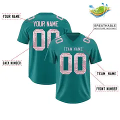 Teal Light Pink Sequin Lettering Football Jersey 2