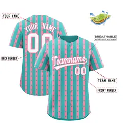 Teal Light Pink Star Pattern Thick Stripes Baseball Jersey 2