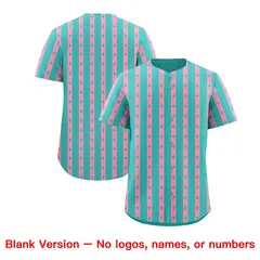 Teal Light Pink Star Pattern Thick Stripes Baseball Jersey 7