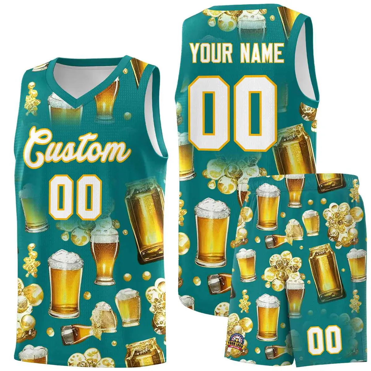 Teal National Beer Day Beer Bubble Basketball Jersey