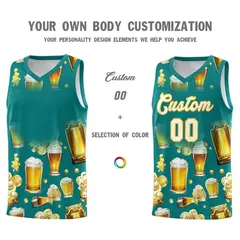 Teal National Beer Day Beer Bubble Basketball Jersey 2
