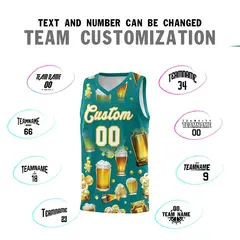 Teal National Beer Day Beer Bubble Basketball Jersey 4
