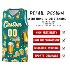 Teal National Beer Day Beer Bubble Basketball Jersey 5