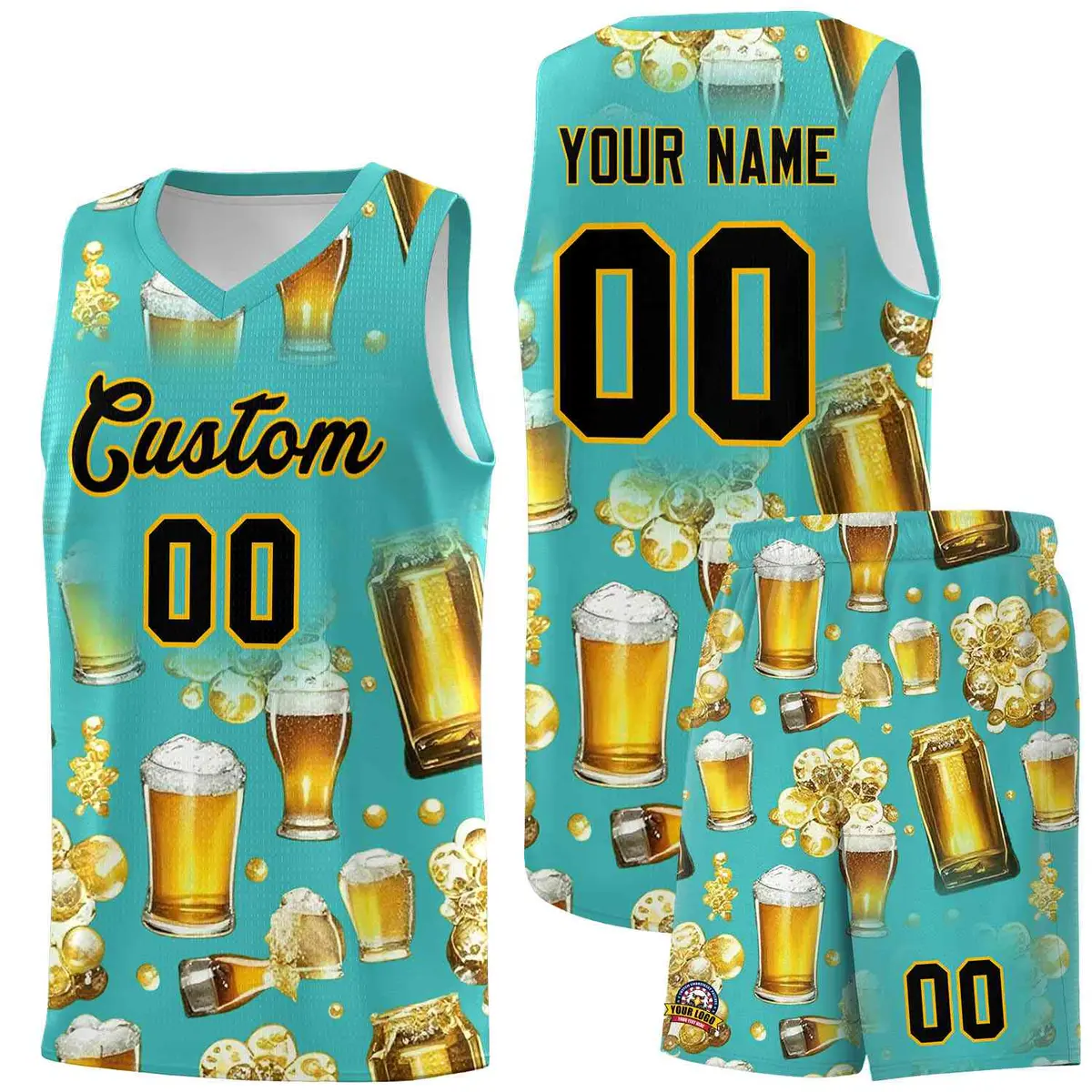 Teal National Beer Day Beer Bubble Basketball Jersey