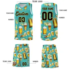 Teal National Beer Day Beer Bubble Basketball Jersey 3