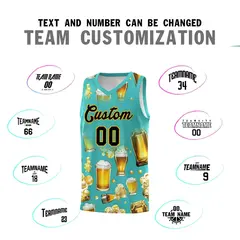 Teal National Beer Day Beer Bubble Basketball Jersey 4
