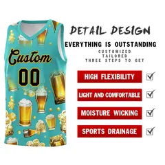 Teal National Beer Day Beer Bubble Basketball Jersey 5