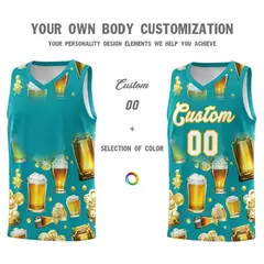 Teal National Beer Day Beer Bubble Basketball Jersey 2