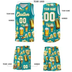 Teal National Beer Day Beer Bubble Basketball Jersey 3