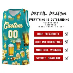 Teal National Beer Day Beer Bubble Basketball Jersey 5