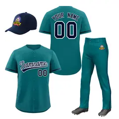 Teal Navy Baseball Jersey Pants Hat Uniform Package