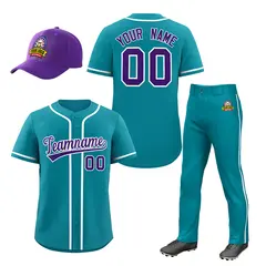 Teal Navy Baseball Jersey Pants Hat Uniform Package 1