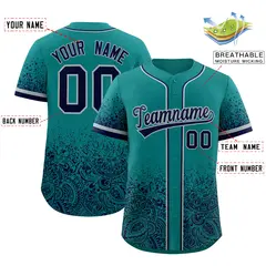 Teal Navy Floral Gradient Full Button Baseball Jersey 2