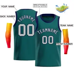 Teal Navy-Gray Classic Bull Men Casual Basketball Jersey 2