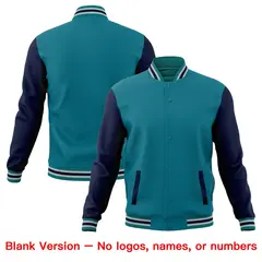 Teal Navy Gray Raglan Full-Snap Letterman Cotton Jacket 6