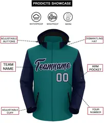 Teal Navy-Gray Raglan Sleeve Waterproof Jacket 2