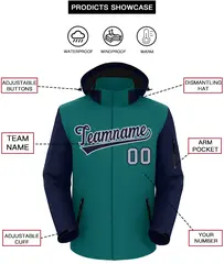 Teal Navy-Gray Raglan Sleeve Waterproof Jacket 2