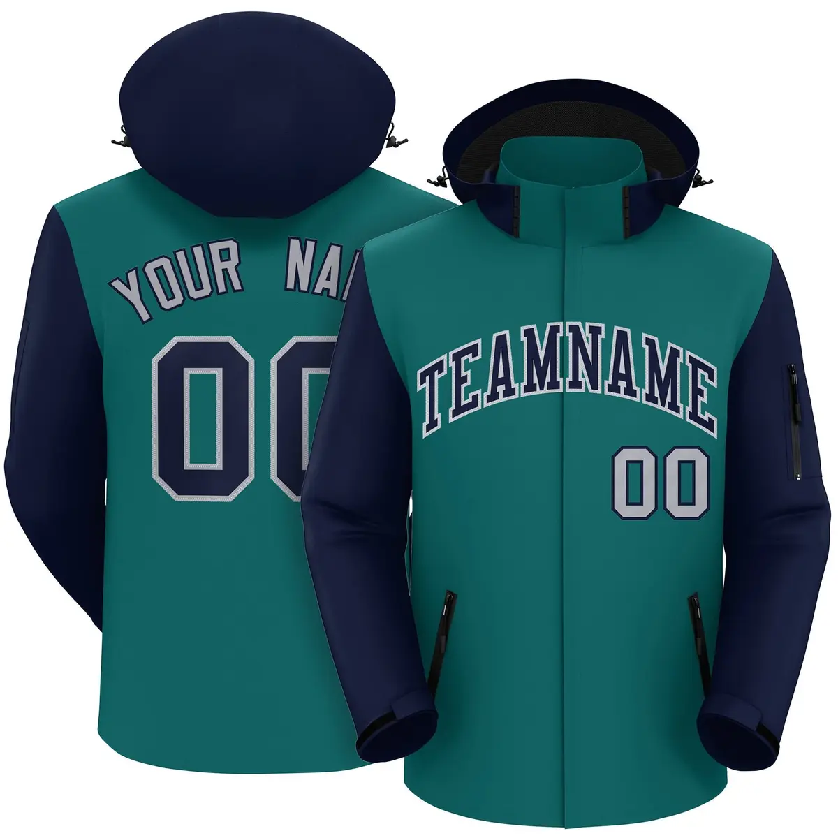 Teal Navy-Gray Raglan Sleeve Waterproof Jacket