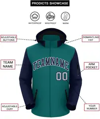 Teal Navy-Gray Raglan Sleeve Waterproof Jacket 2