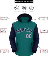 Teal Navy-Gray Raglan Sleeve Waterproof Jacket 2