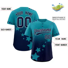 Teal Navy Gray Rising Stars Gradient Fashion Baseball Jersey 2
