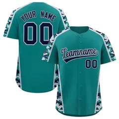 Teal Navy Side Camo Baseball Jersey 1