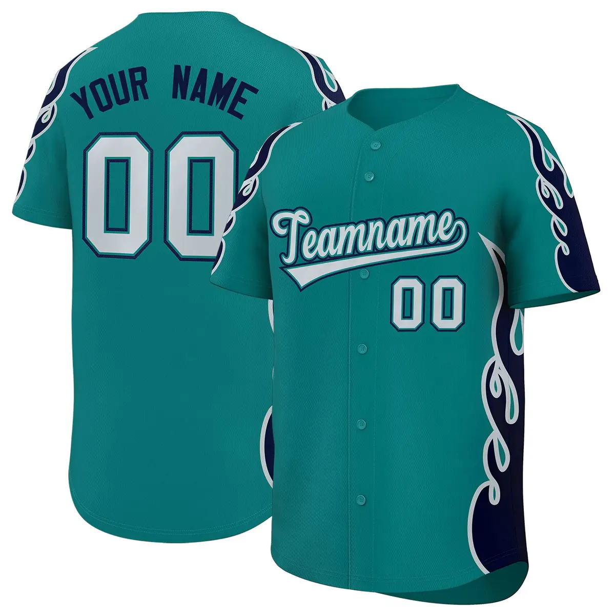 Teal Navy Side Flame Outline Basketball Jersey