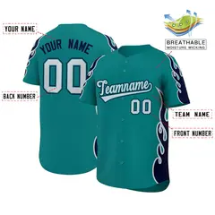 Teal Navy Side Flame Outline Basketball Jersey 2