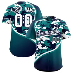 Teal Navy White Camo Gradient Fashion Baseball Jersey