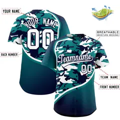 Teal Navy White Camo Gradient Fashion Baseball Jersey 2