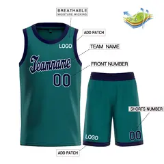 Teal Navy-White Classic Athletic Basketball Jersey 3