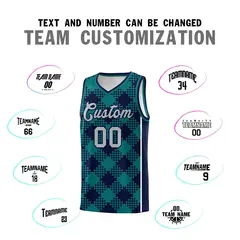Teal Navy-White Grid Basketball Kits For Team 4