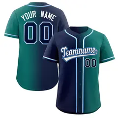 Teal Navy White-Power Blue Gradient Fashion Baseball Jersey