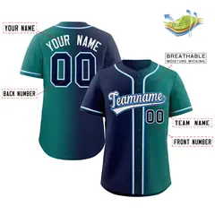 Teal Navy White-Power Blue Gradient Fashion Baseball Jersey 2