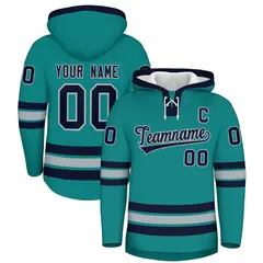 Teal Navy Wrinkle-Resistant Lace-Up Neck Hockey Hoodie 1