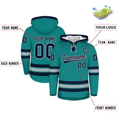 Teal Navy Wrinkle-Resistant Lace-Up Neck Hockey Hoodie 2