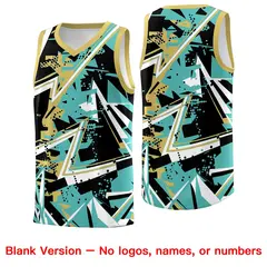 Teal Old Gold Abstract Graffiti Uniform Basketball Jersey 6