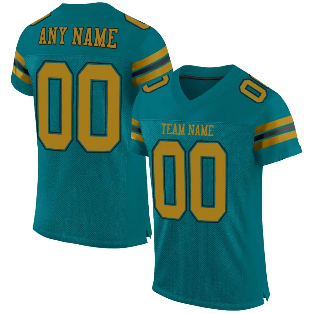 Teal Old Gold-Black Mesh Football Jersey