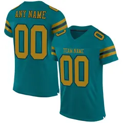 Teal Old Gold-Black Mesh Football Jersey 1