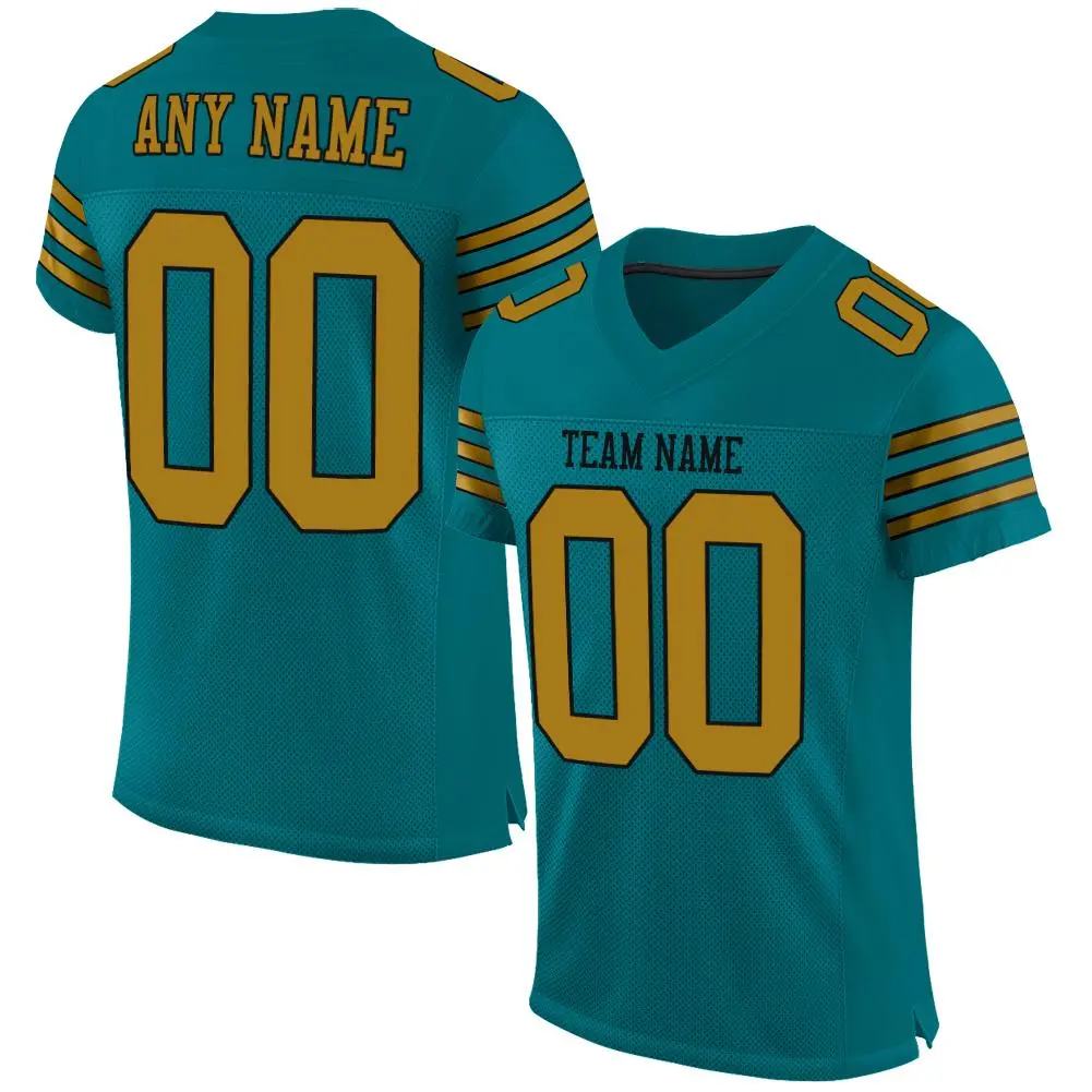 Teal Old Gold-Black Mesh Football Jersey