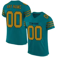 Teal Old Gold-Black Mesh Football Jersey 1