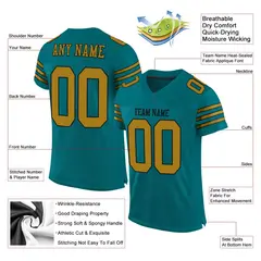 Teal Old Gold-Black Mesh Football Jersey 2