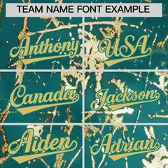 Teal Old Gold Black & Shiny Gold Cracked Foil Hip Hop Baseball Jersey 4