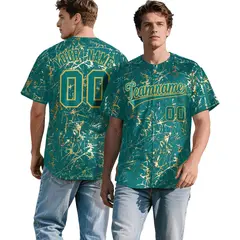 Teal Old Gold Shiny Gold Cracked Texture Baseball Jersey 1